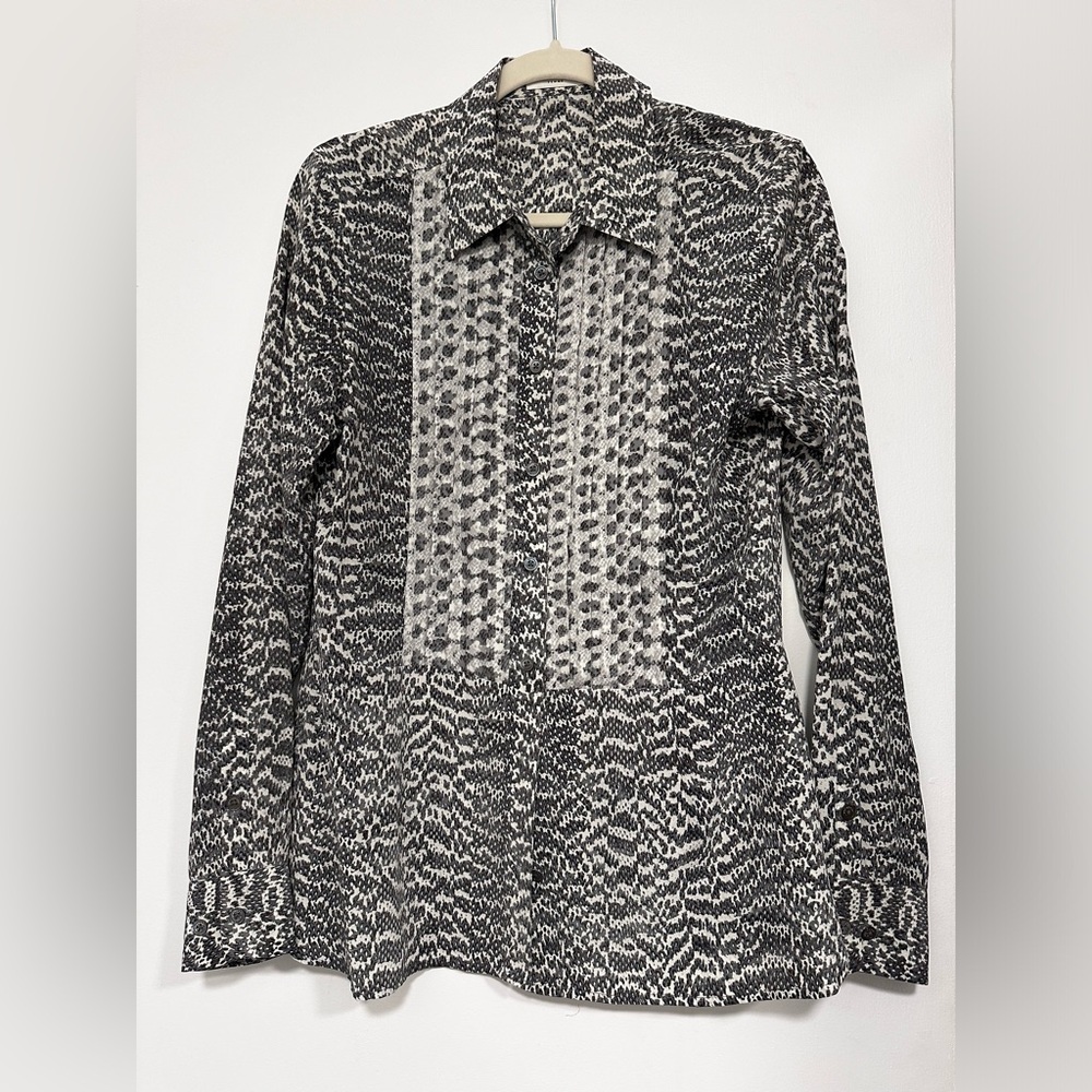 Equipment Snakeskin Print Silk Pleated Button Up Shirt
